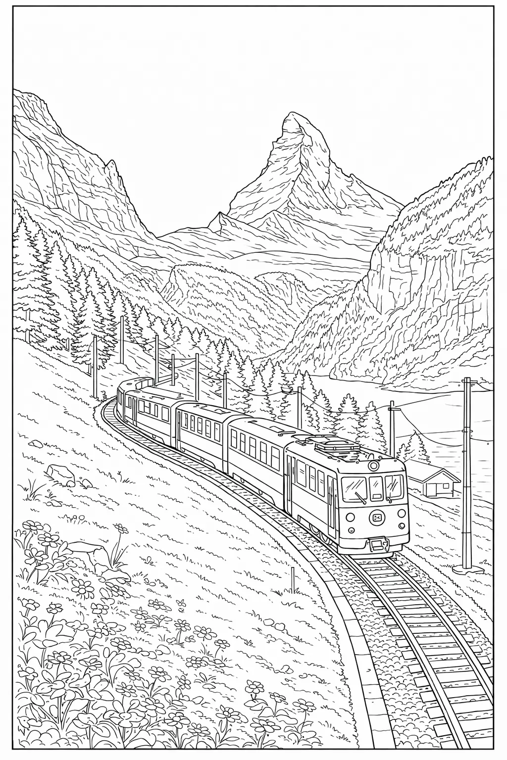 Gornergrat Dağı Tresi İsviçre Boyama Sayfası