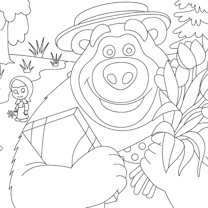 Koca Ayı'nın Bahçesi ve Evi Boyama - Bear's Garden and House Coloring Scene - تلوين حديقة ومنزل الدب