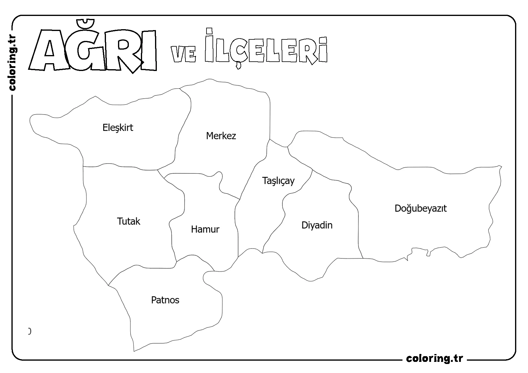 Ağrı ve İlçeleri Harita Boyama Sayfası