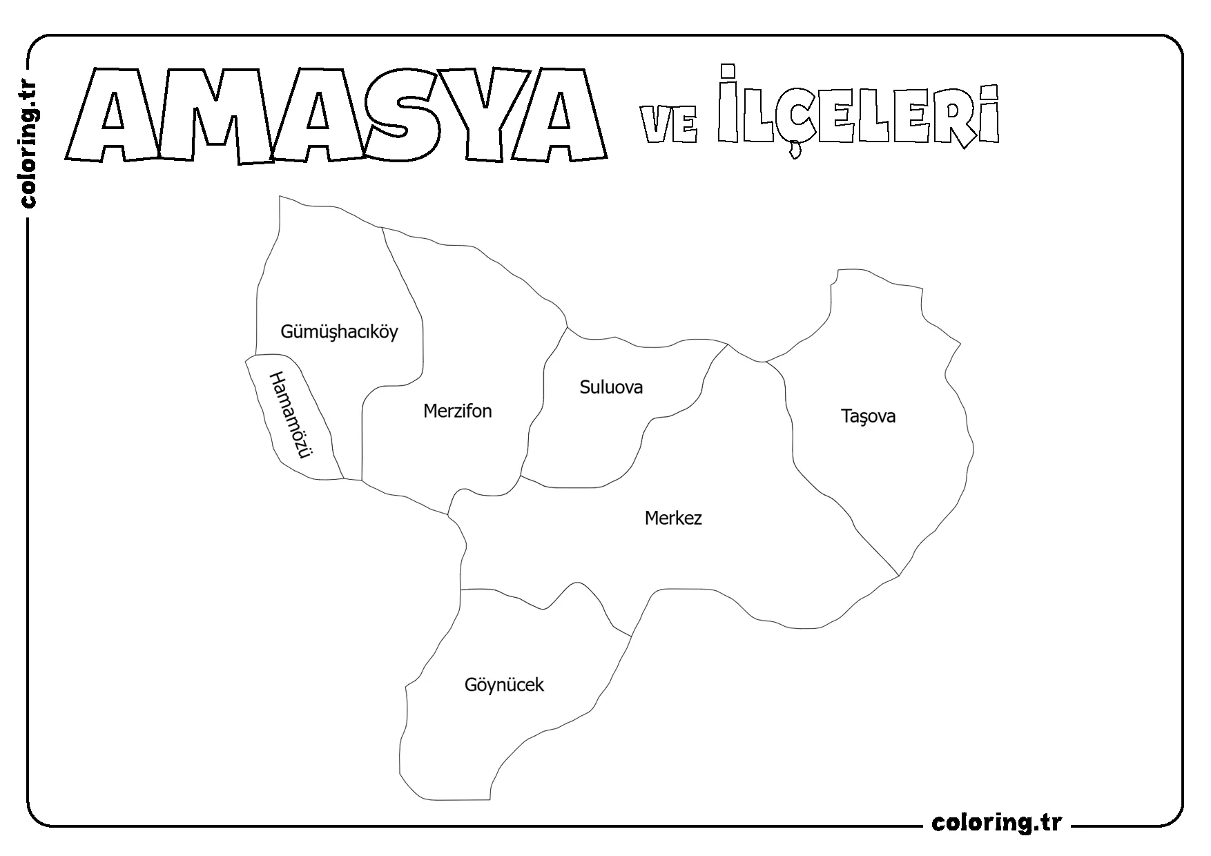 Amasya ve İlçeleri Harita Boyama Sayfası