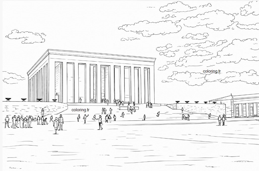 TR: Anıtkabir Aslanlı Yol ve kuleler detaylı boyama kağıdı - EN: Anitkabir Lions Road and towers detailed coloring sheet - AR: ورقة تلوين مفصلة لطريق الأسود والأبراج في ضريح أتاتورك