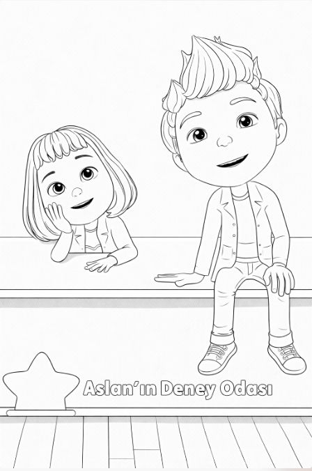 Aslan ve dedesi Mehmet Amca icat yaparken boyama resmi - Aslan and grandfather Mehmet Amca inventing coloring image - صورة تلوين لأصلان وجده محمد أمجا وهما يخترعان