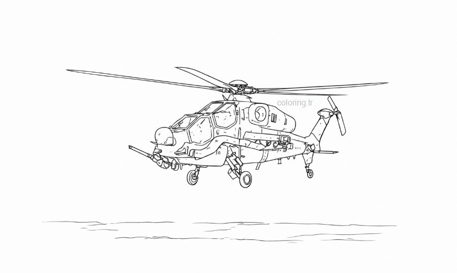 Çocuklar için Atak T129 tandem kokpit boyama görseli - Atak T129 tandem cockpit coloring image for kids - صورة تلوين قمرة القيادة المزدوجة لطائرة أتاك T129 للأطفال