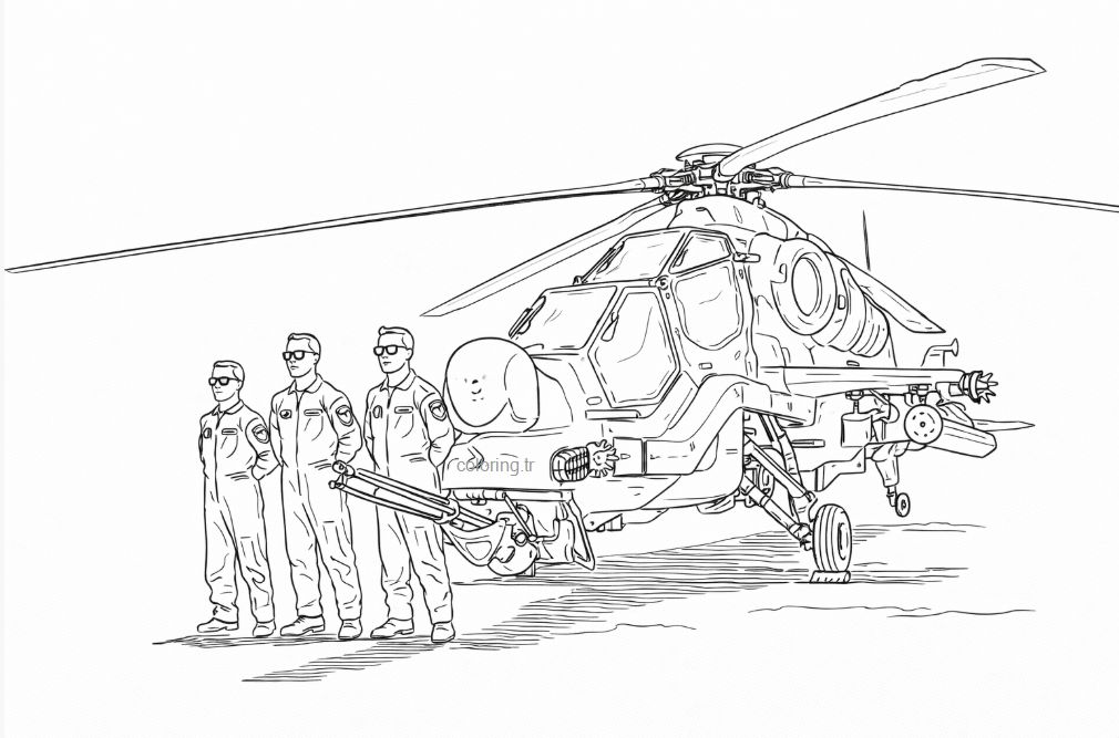 Atak T129 Savaş Helikopteri aksiyon sahnesi boyama - Atak T129 Attack Helicopter action scene coloring - تلوين مشهد حركة مروحية أتاك T129 القتالية