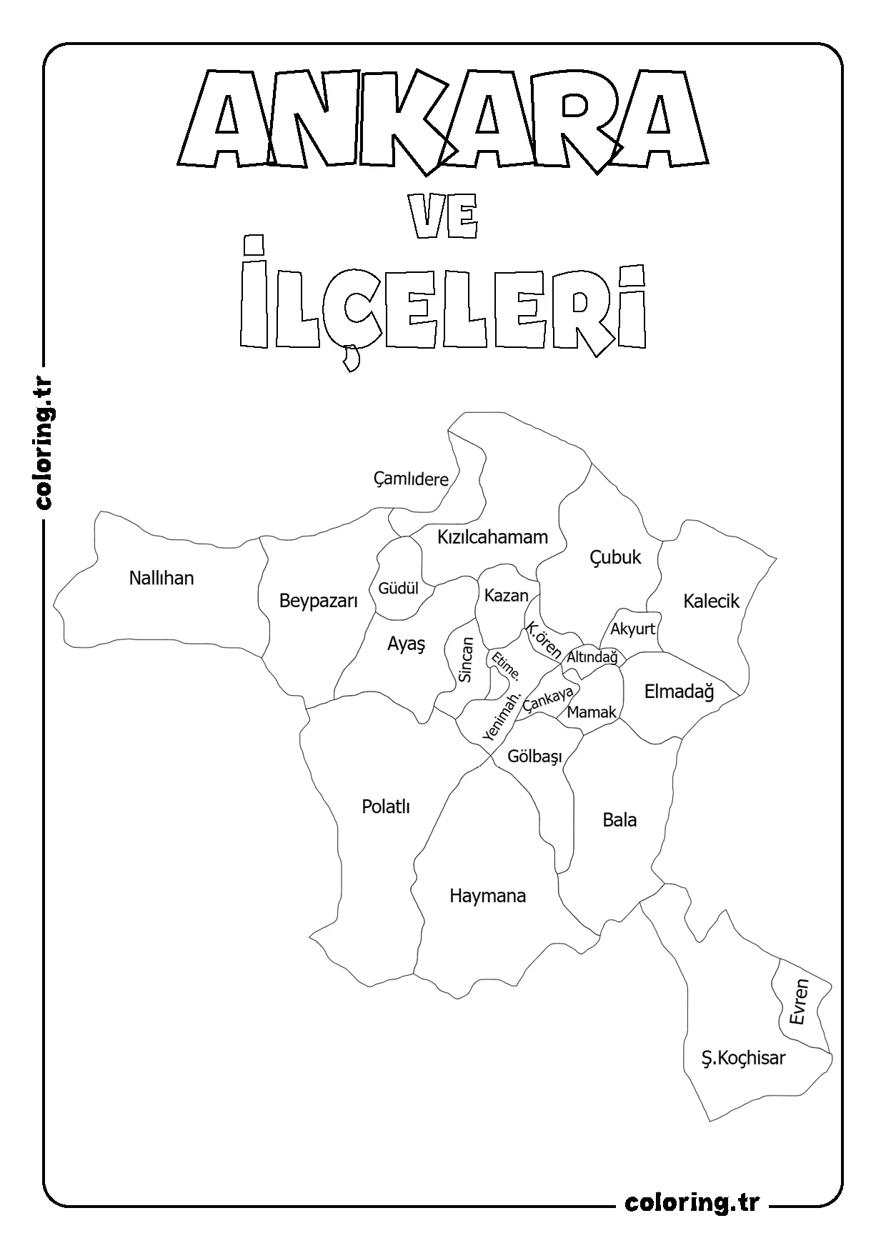 Başkent Ankara ve İlçeleri Harita Boyama Sayfası