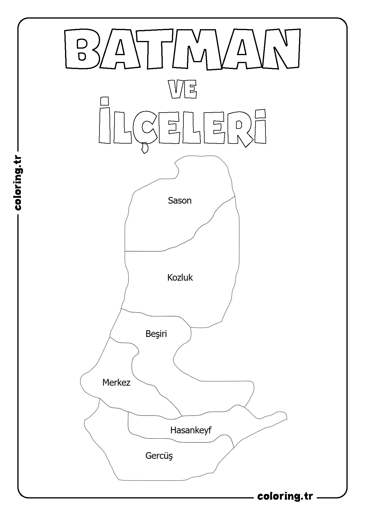 Batman ve İlçeleri Harita Boyama Sayfası
