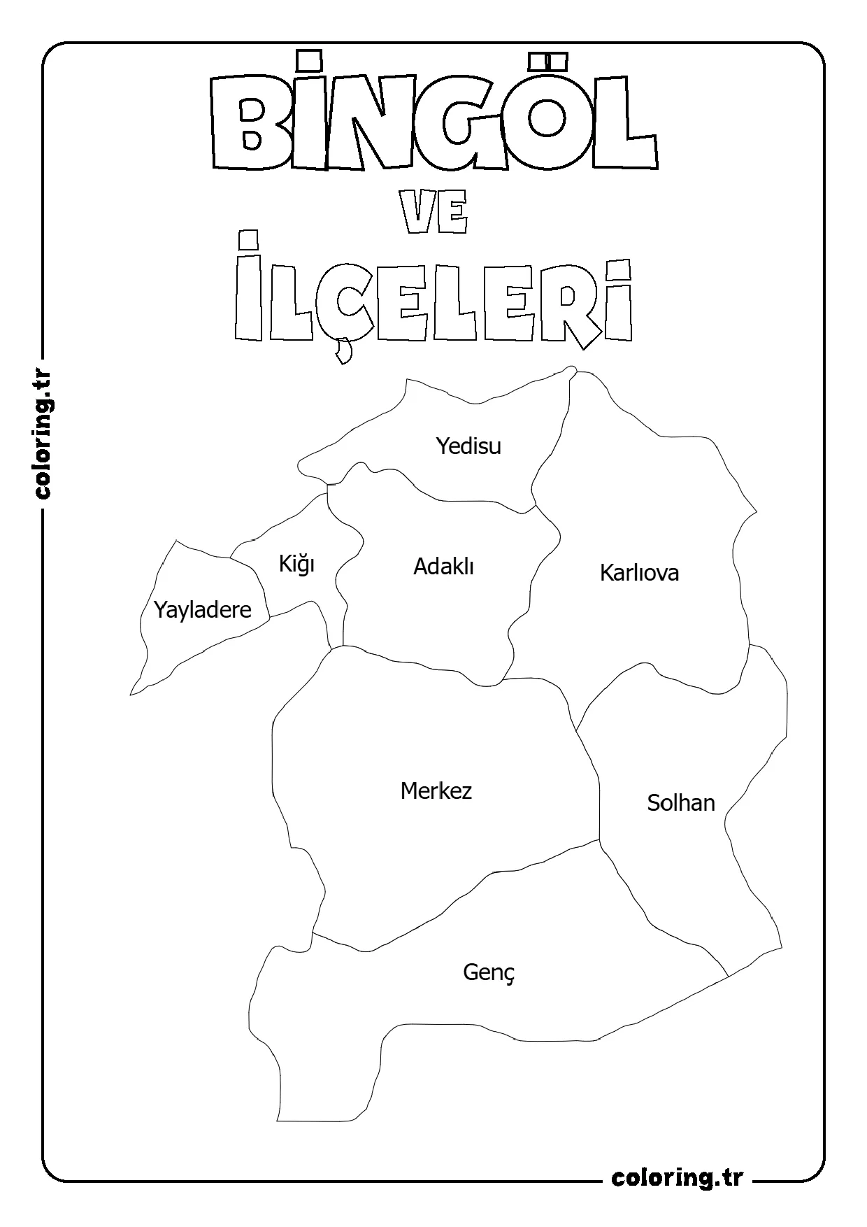 Bingöl ve İlçeleri Harita Boyama Sayfası