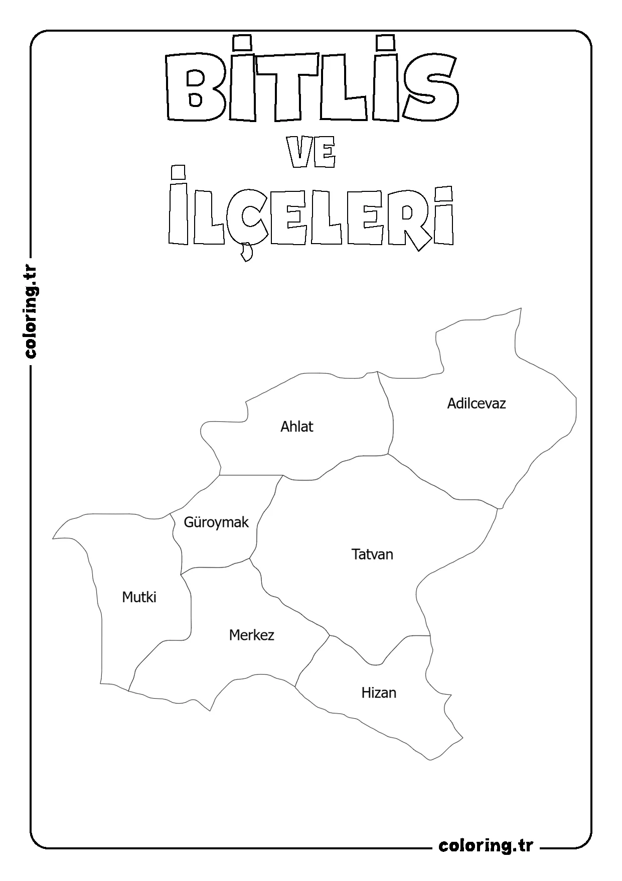 Bitlis ve İlçeleri Harita Boyama Sayfası