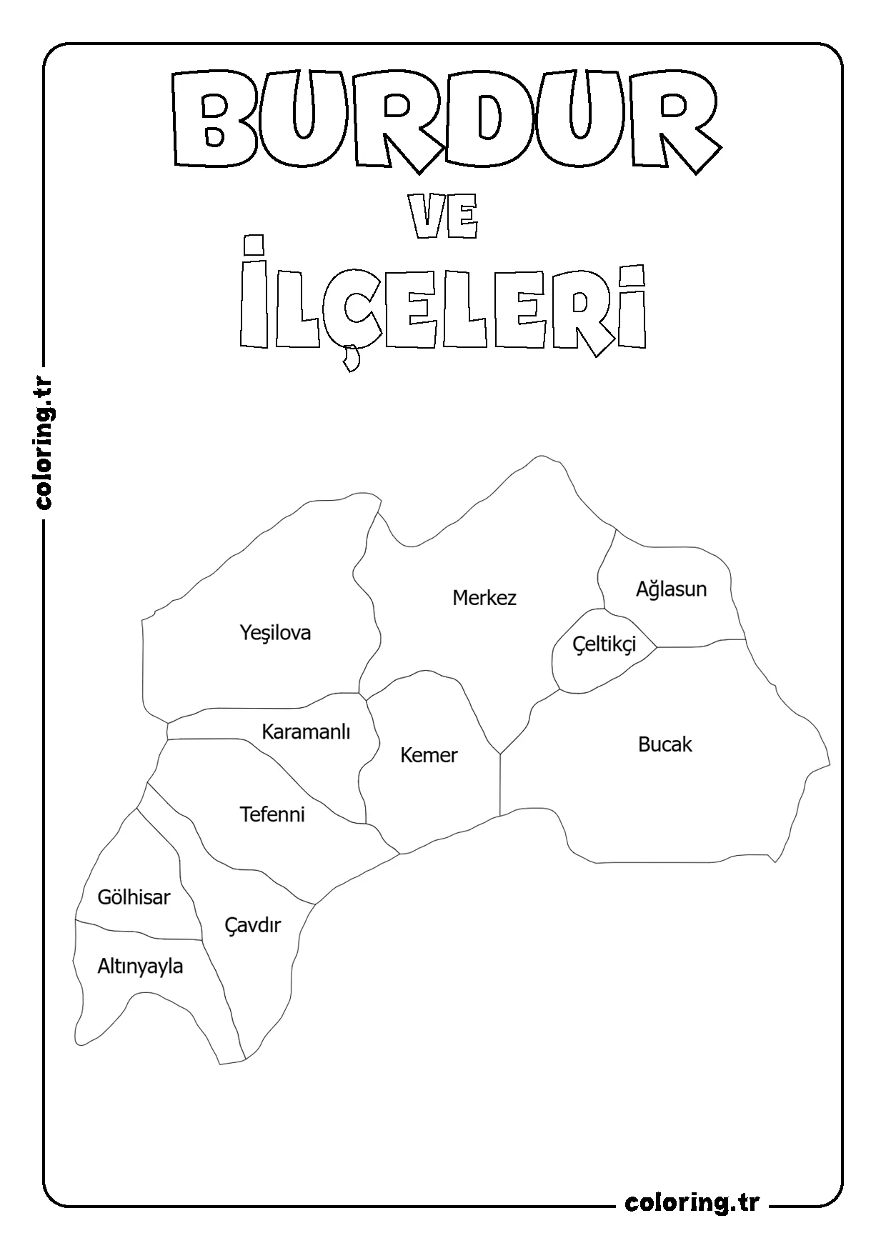 Burdur ve İlçeleri Harita Boyama Sayfası