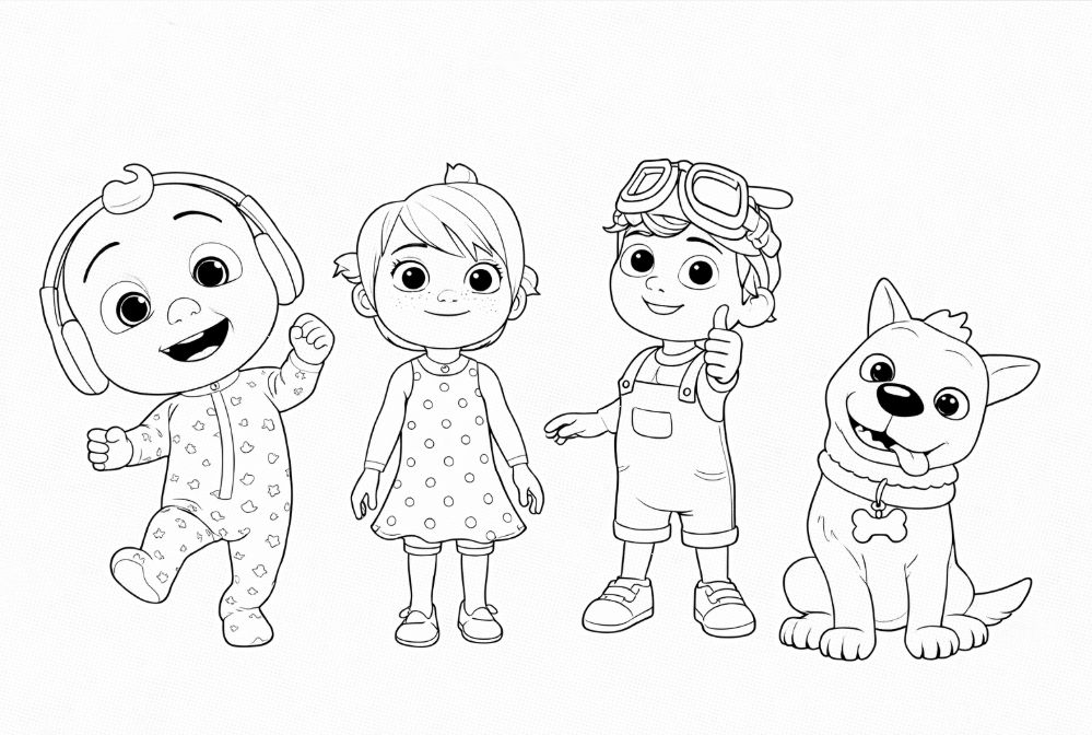 CoComelon okul otobüsü ve JJ boyama çizimi - CoComelon school bus and JJ coloring drawing - رسم تلوين حافلة مدرسة كوكوميلون وجي جي