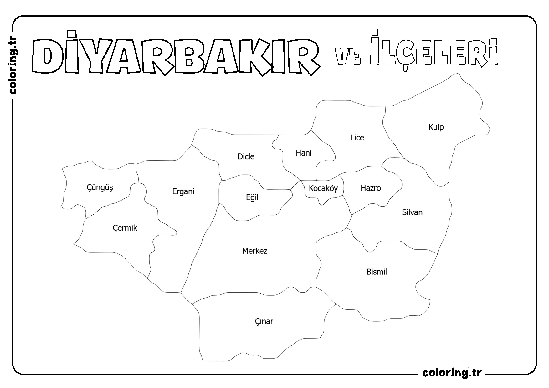 Diyarbakır ve İlçeleri Harita Boyama Sayfası