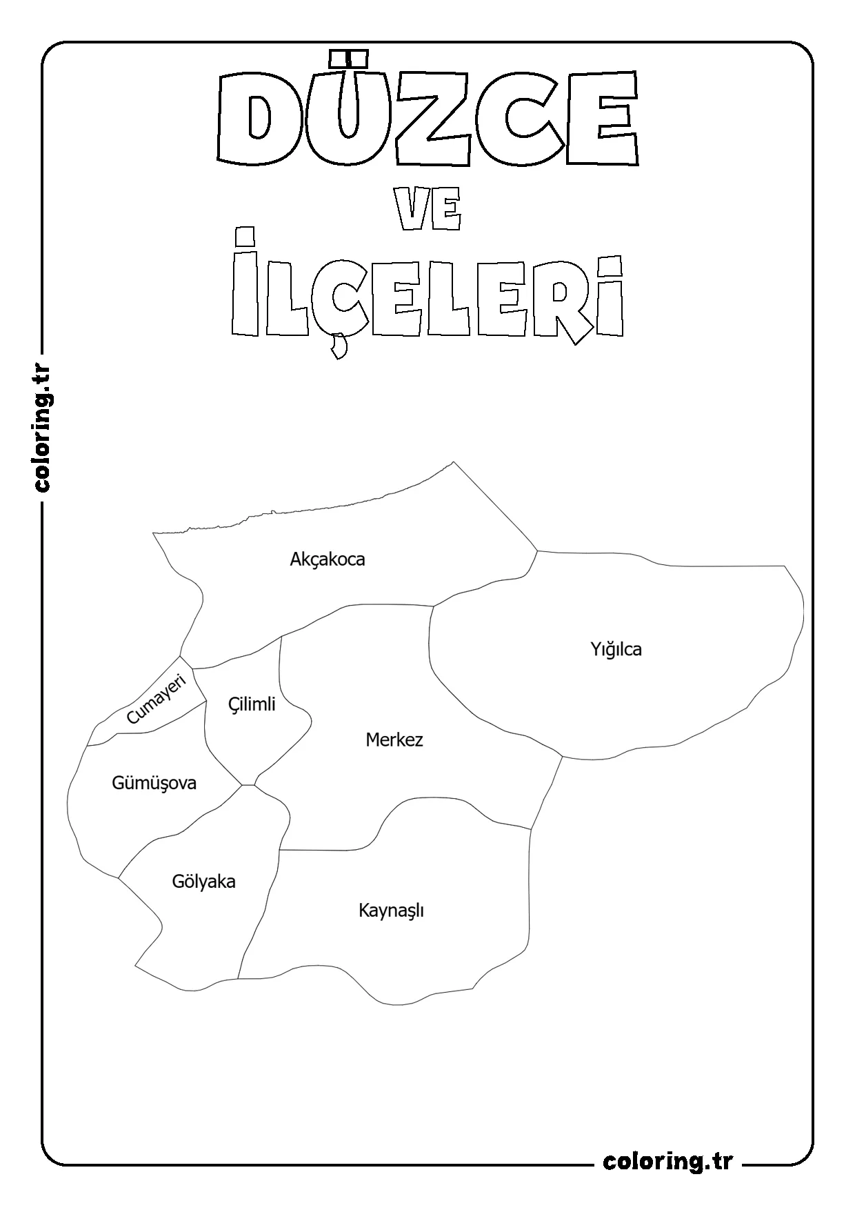 Düzce ve İlçeleri Harita Boyama Sayfası
