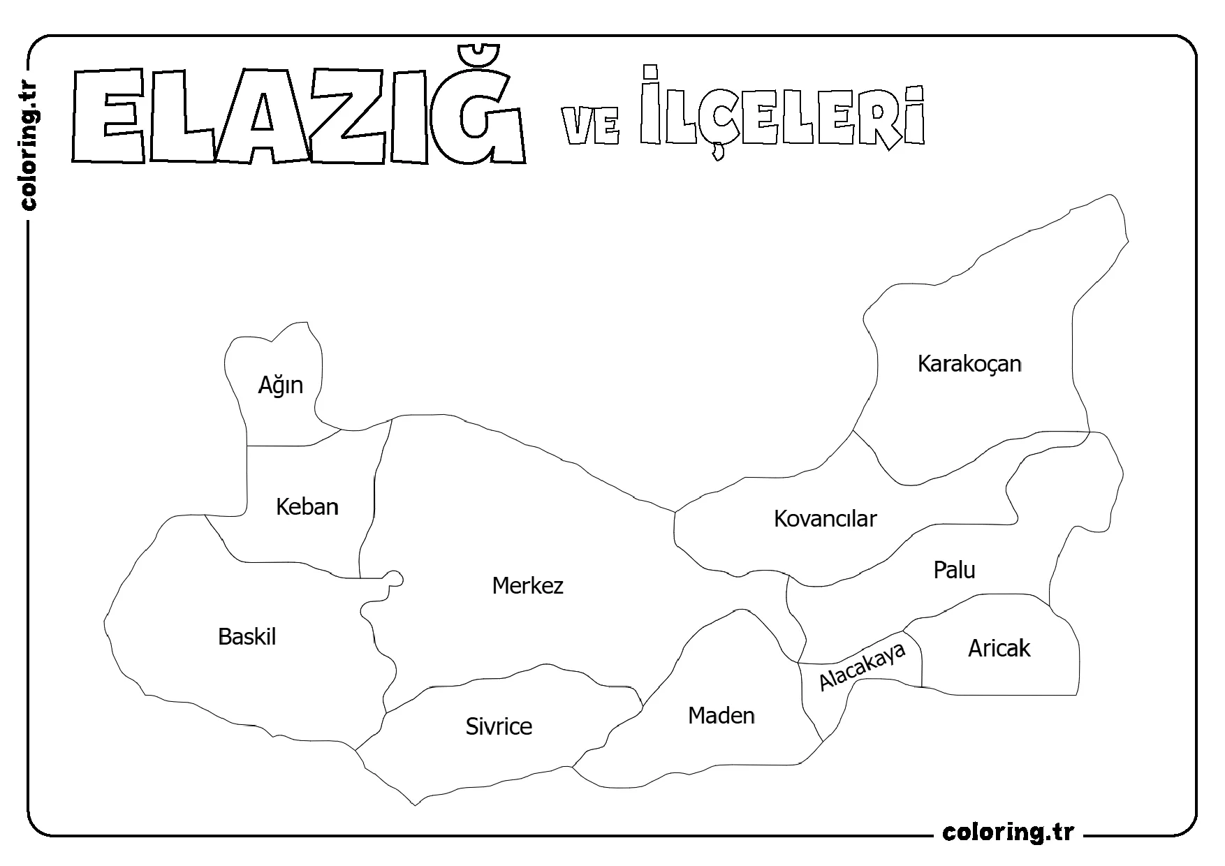 Elazığ ve İlçeleri Harita Boyama Sayfası