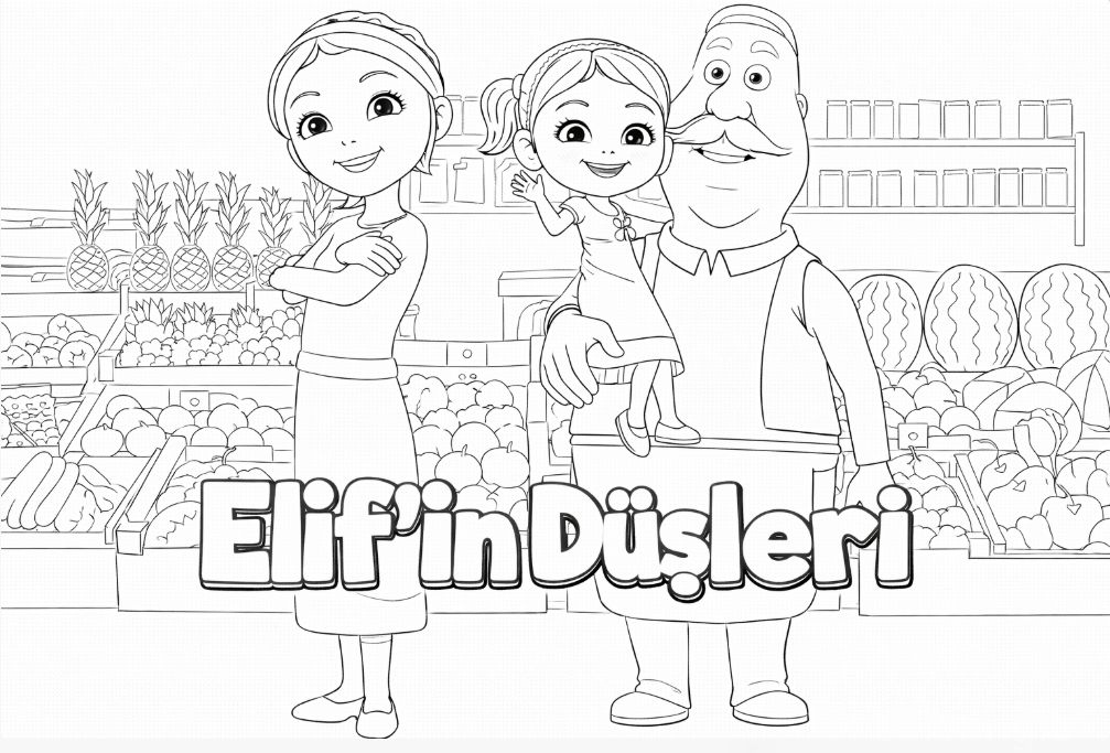 Elif'in Düşleri meyve ve sebze karakterleri boyama sayfası - Elif's Dreams fruit and vegetable characters coloring page - صفحة تلوين شخصيات أحلام إليف من الفواكه والخضروات