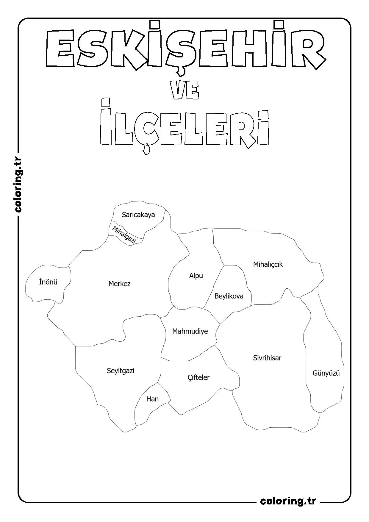 Eskişehir ve İlçeleri Harita Boyama Sayfası