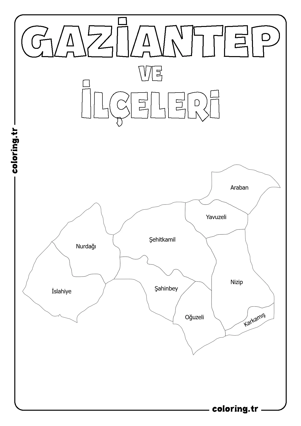 Gaziantep ve İlçeleri Harita Boyama Sayfası