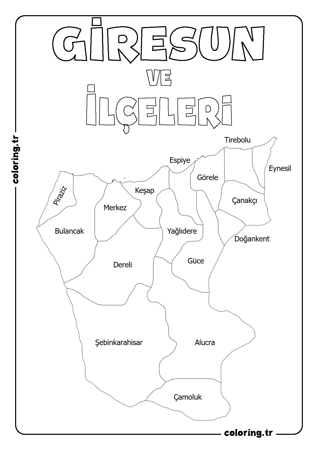 Giresun ve İlçeleri Harita Boyama Sayfası