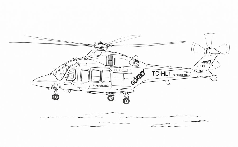 TUSAŞ T625 Gökbey helikopteri gökyüzünde boyama kağıdı - TAI T625 Gokbey helicopter in the sky coloring sheet - ورقة تلوين مروحية توساش جوكبي T625 في السماء