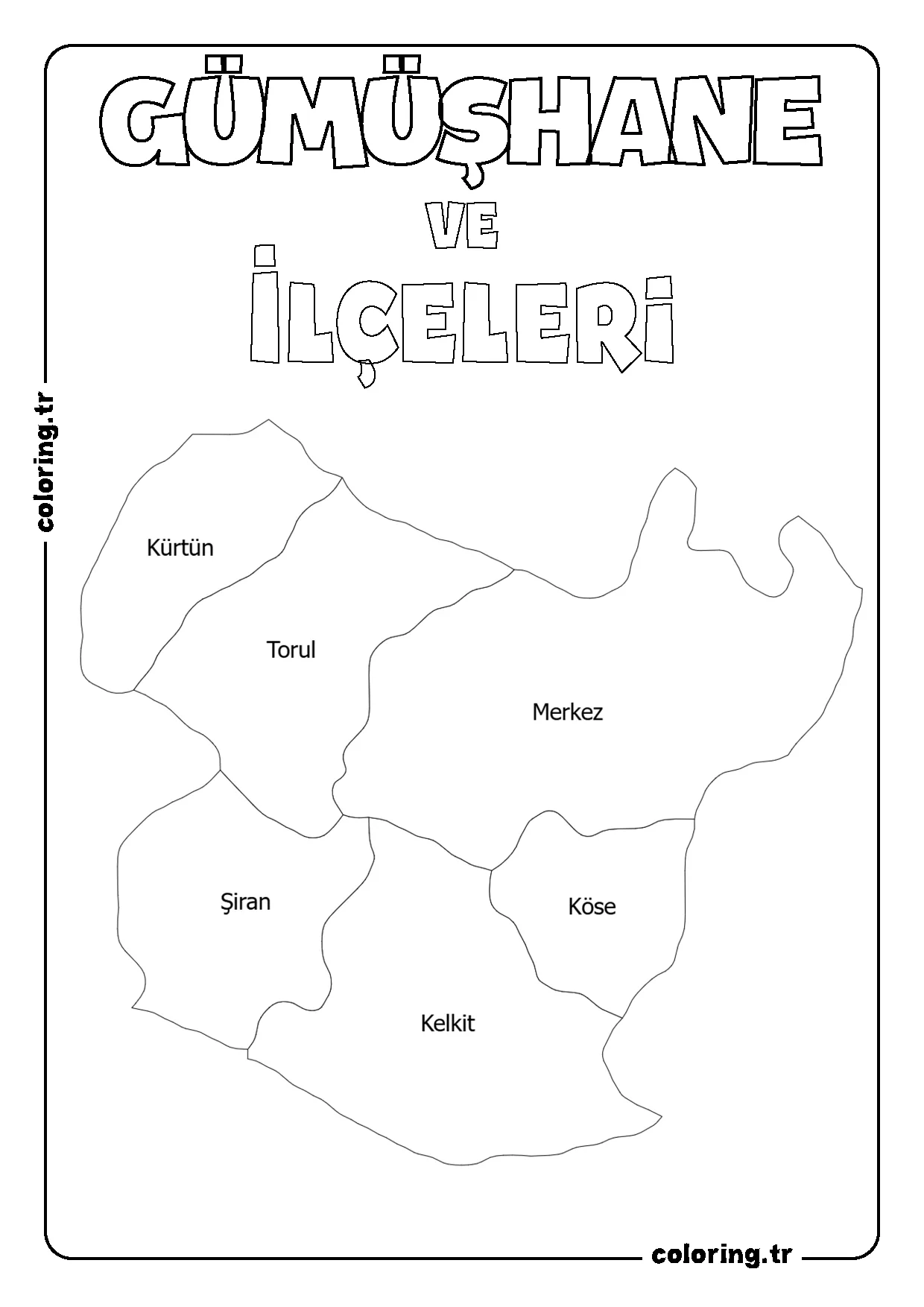 Gümüşhane ve İlçeleri Harita Boyama Sayfası