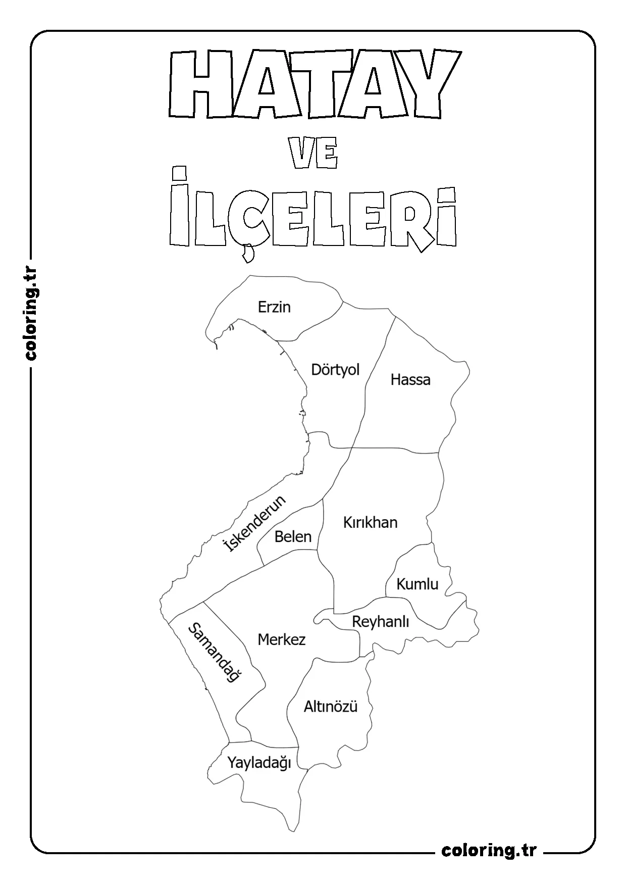 Hatay ve İlçeleri Harita Boyama Sayfası