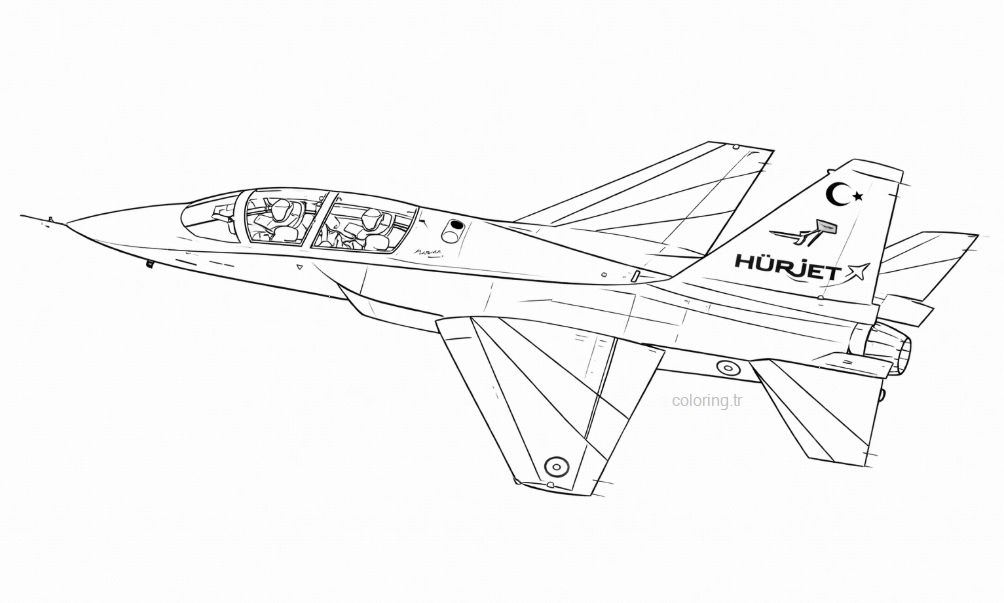 Hürjet milli jet eğitim uçağı detaylı boyama sayfası - Hürjet national jet trainer detailed coloring page - صفحة تلوين مفصلة لطائرة التدريب النفاثة الوطنية حر جيت