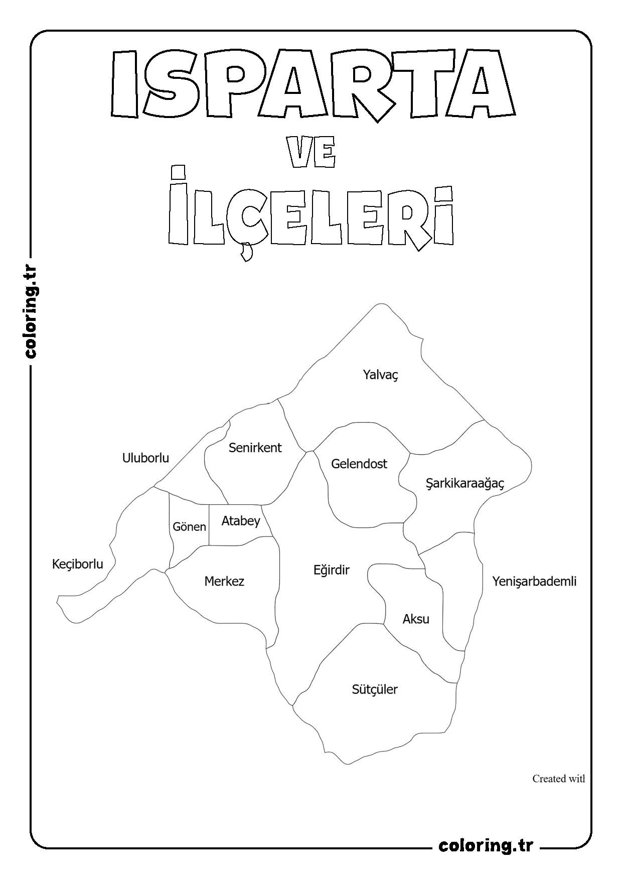 Isparta ve İlçeleri Harita Boyama Sayfası
