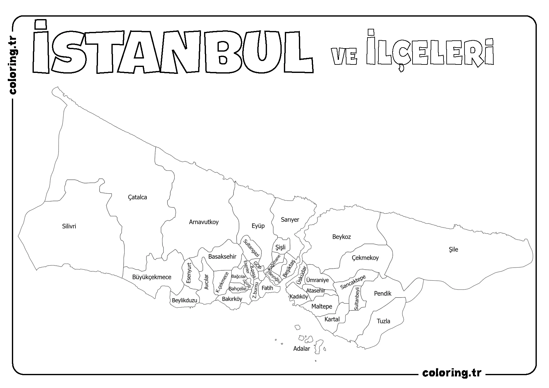 İstanbul ve İlçeleri Harita Boyama Sayfası