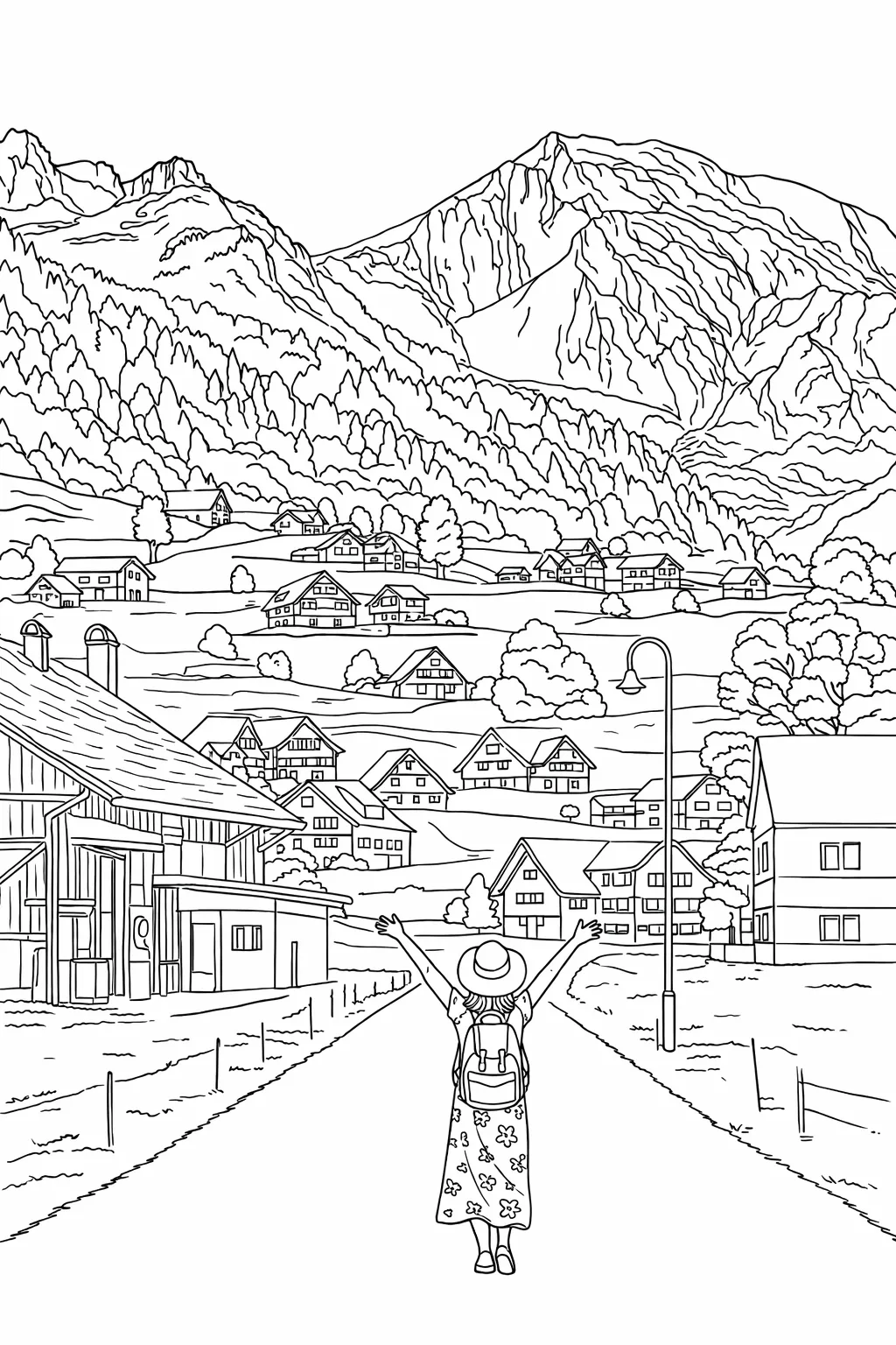 İsviçre Alp Dağları Boyama Sayfası