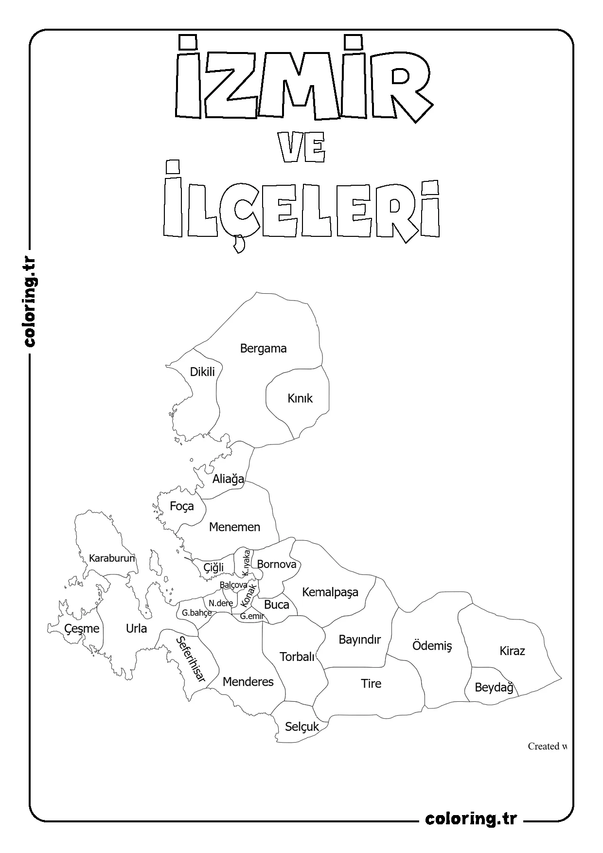 İzmir ve İlçeleri Harita Boyama Sayfası