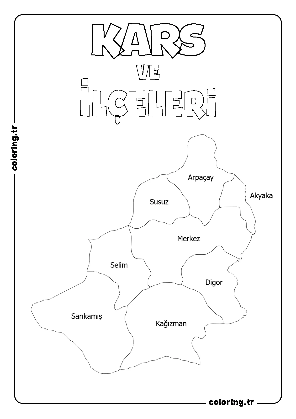 Kars ve İlçeleri Harita Boyama Sayfası