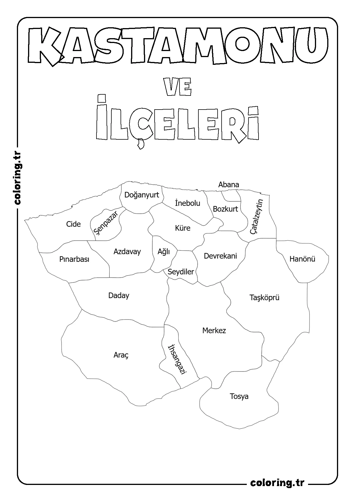 Kastamonu ve İlçeleri Harita Boyama Sayfası