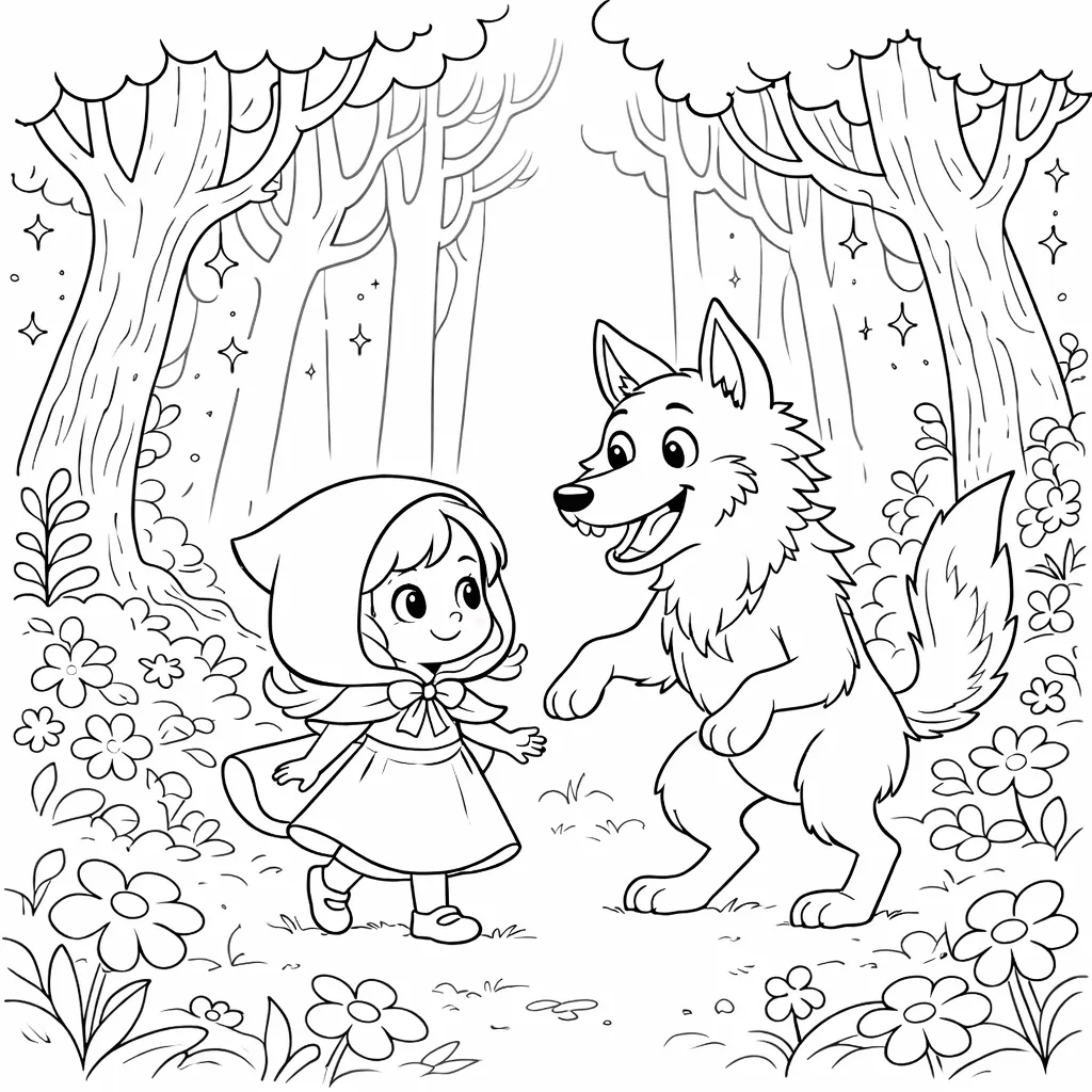 Kırmızı Başlıklı Kız ve Kurt Boyama Sayfası