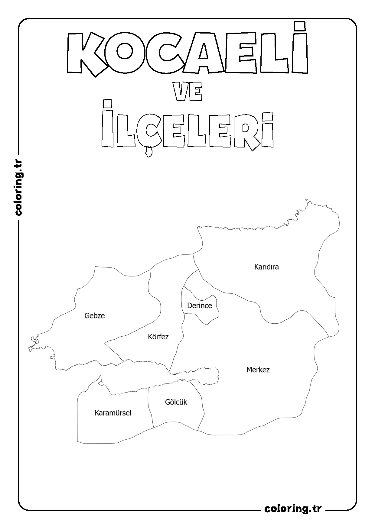 Kocaeli ve İlçeleri Harita Boyama Sayfası