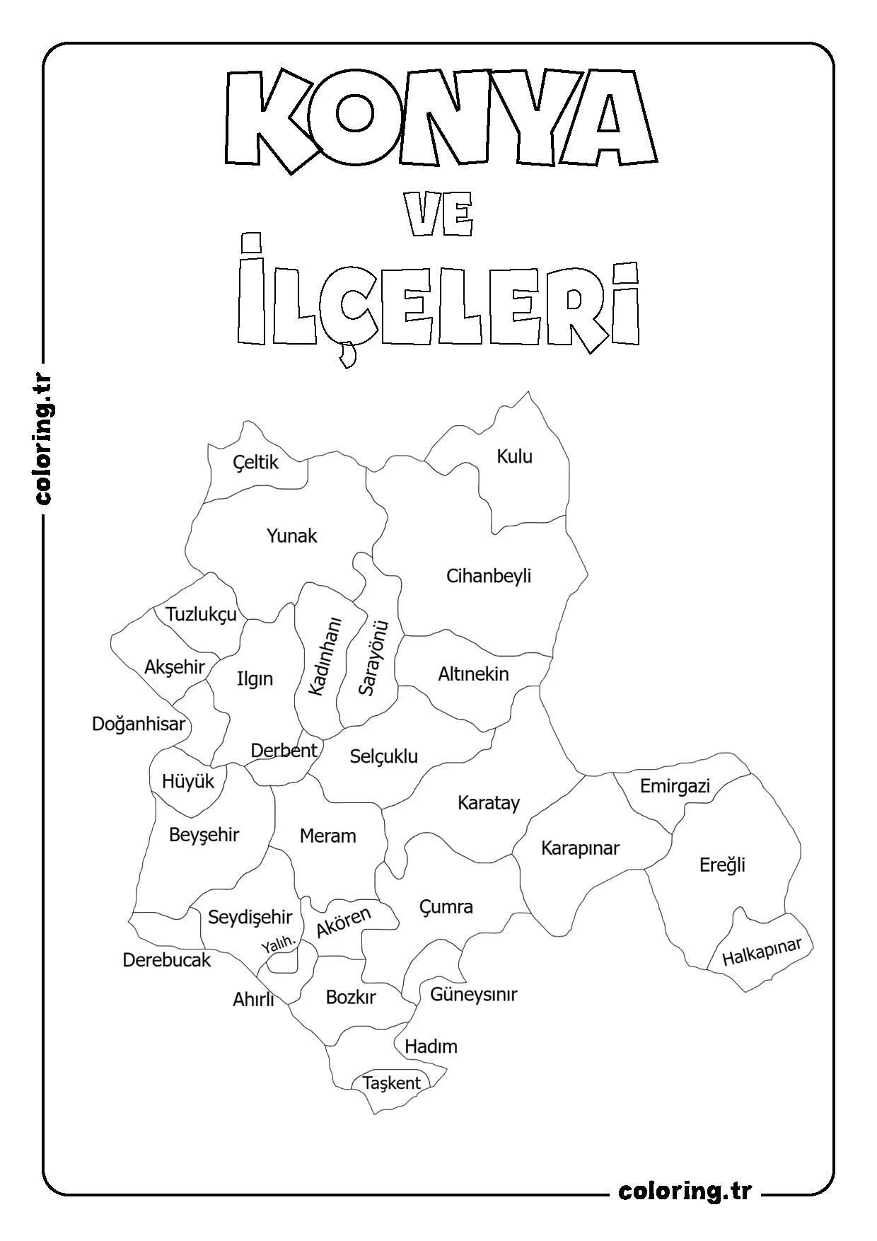 Konya ve İlçeleri Harita Boyama Sayfası