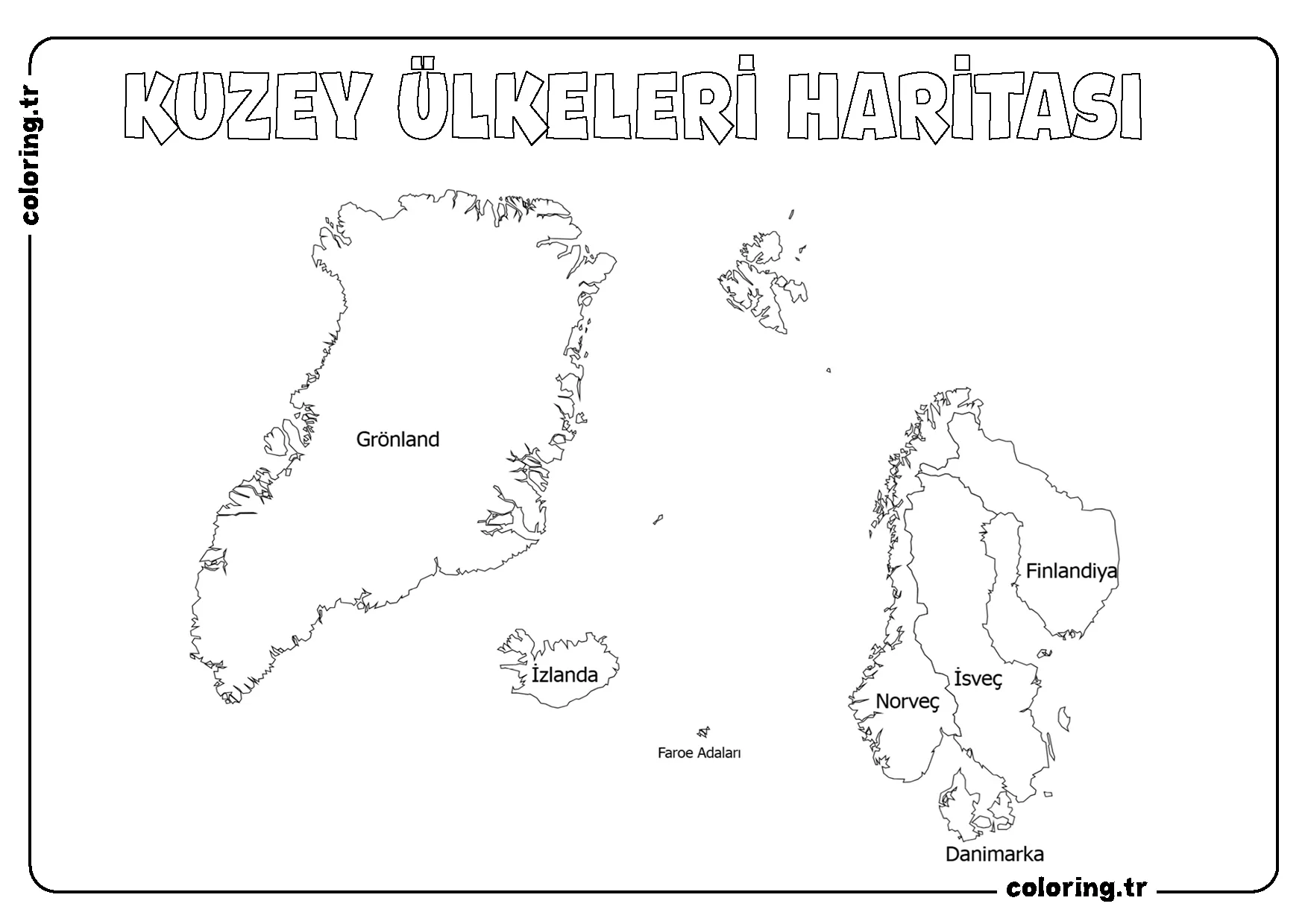 Kuzey Avrupa Ülkeleri Harita Boyama Sayfası