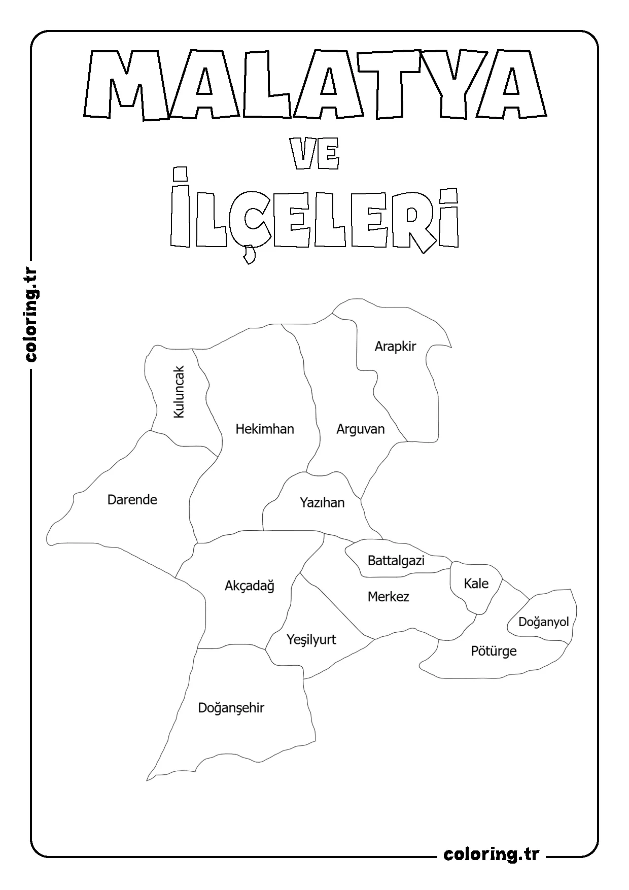 Malatya ve İlçeleri Harita Boyama Sayfası