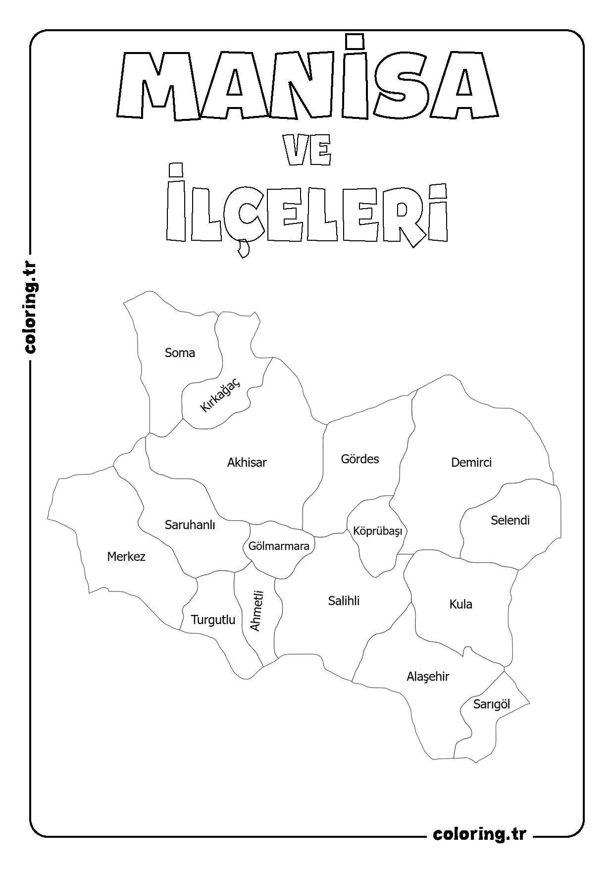 Manisa ve İlçeleri Harita Boyama Sayfası