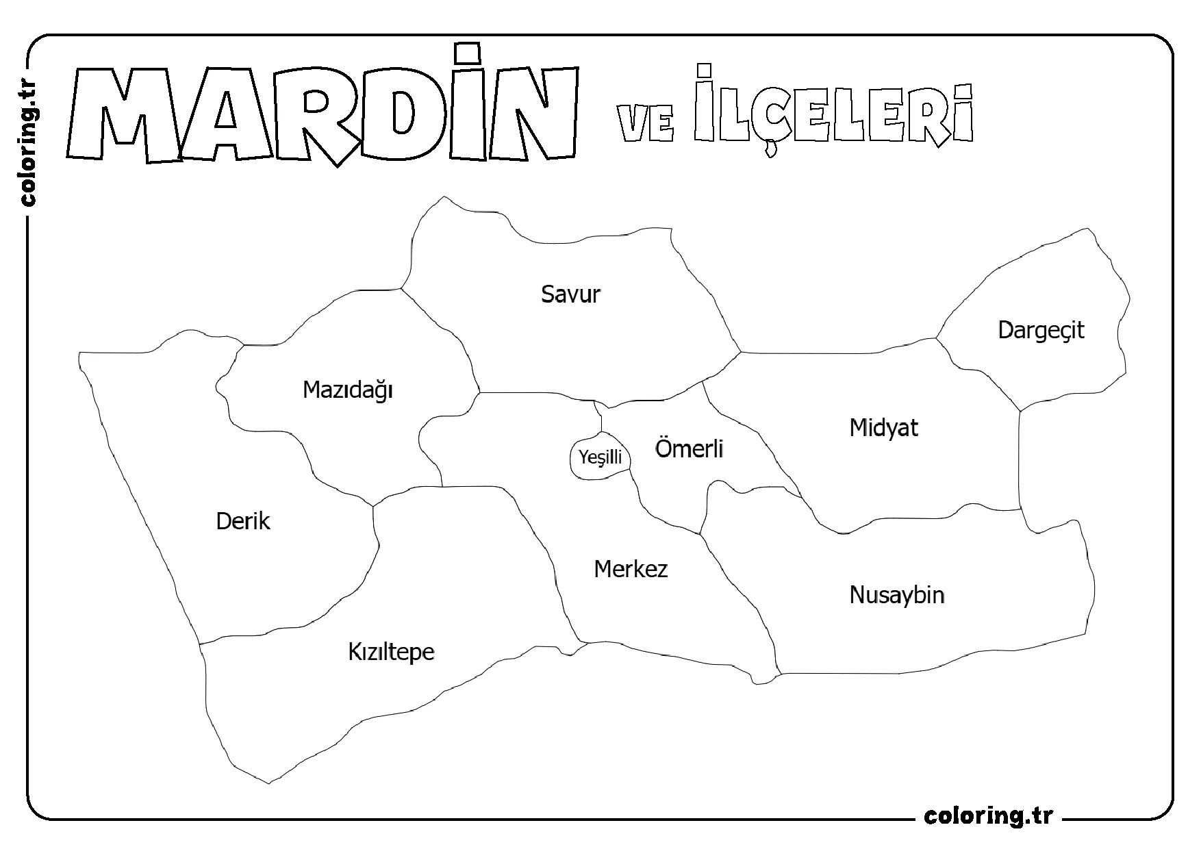 Mardin ve İlçeleri Harita Boyama Sayfası