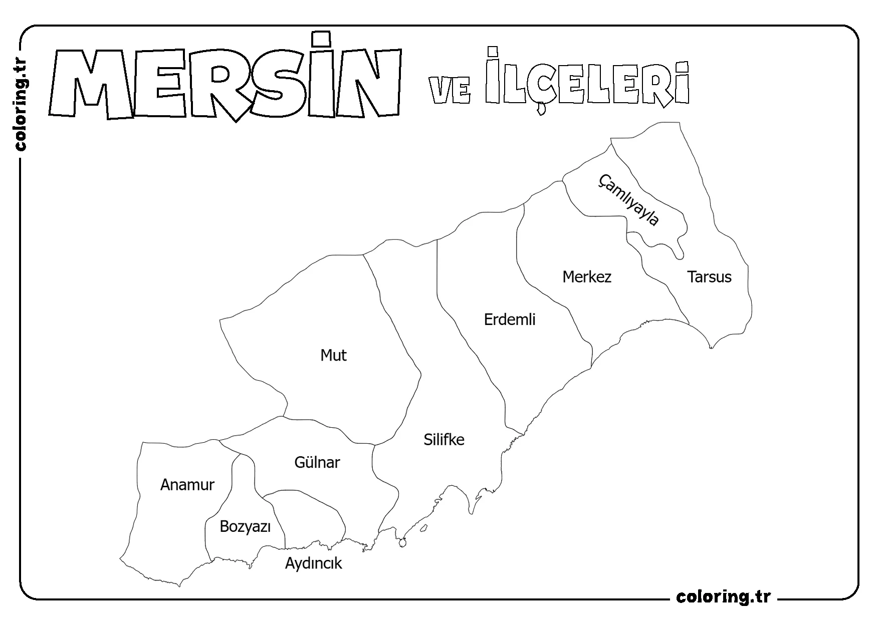Mersin ve İlçeleri Harita Boyama Sayfası