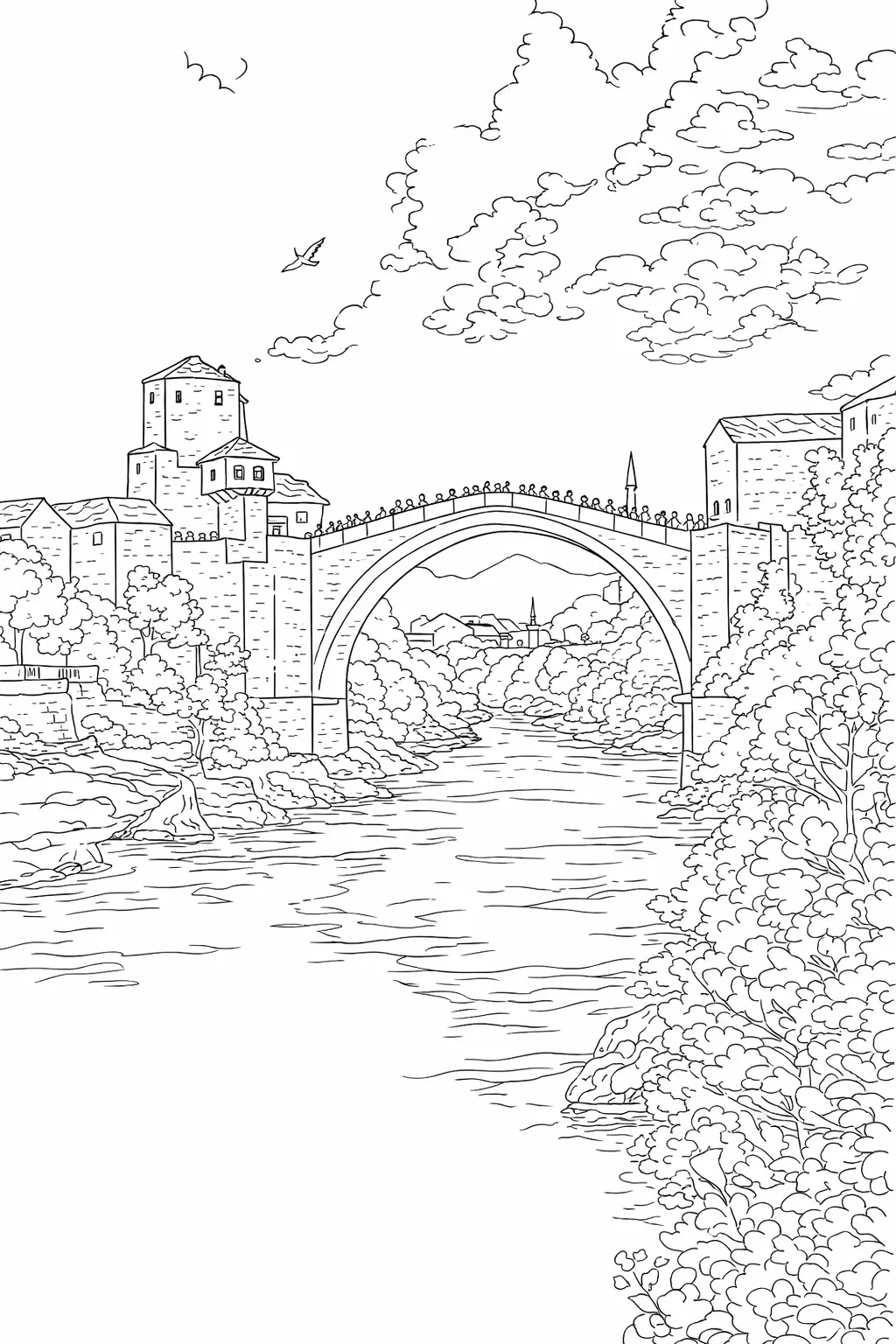Mostar Köprüsü Boyama Sayfası