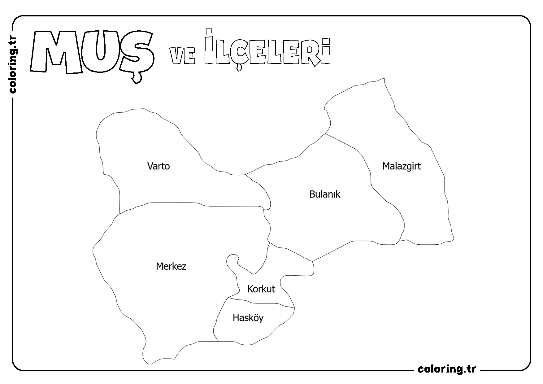 Muş ve İlçeleri Harita Boyama Sayfası