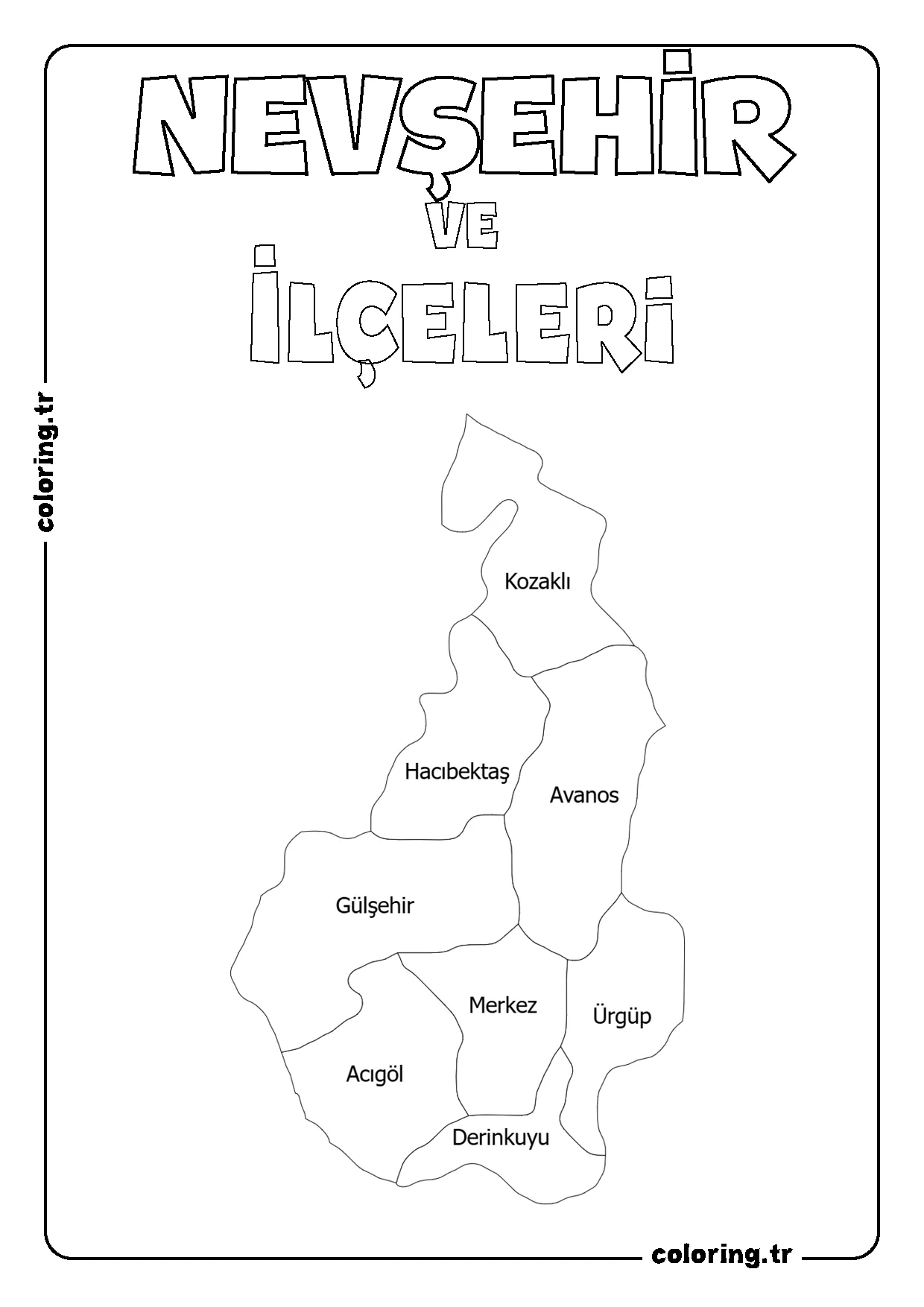 Nevşehir ve İlçeleri Harita Boyama Sayfası