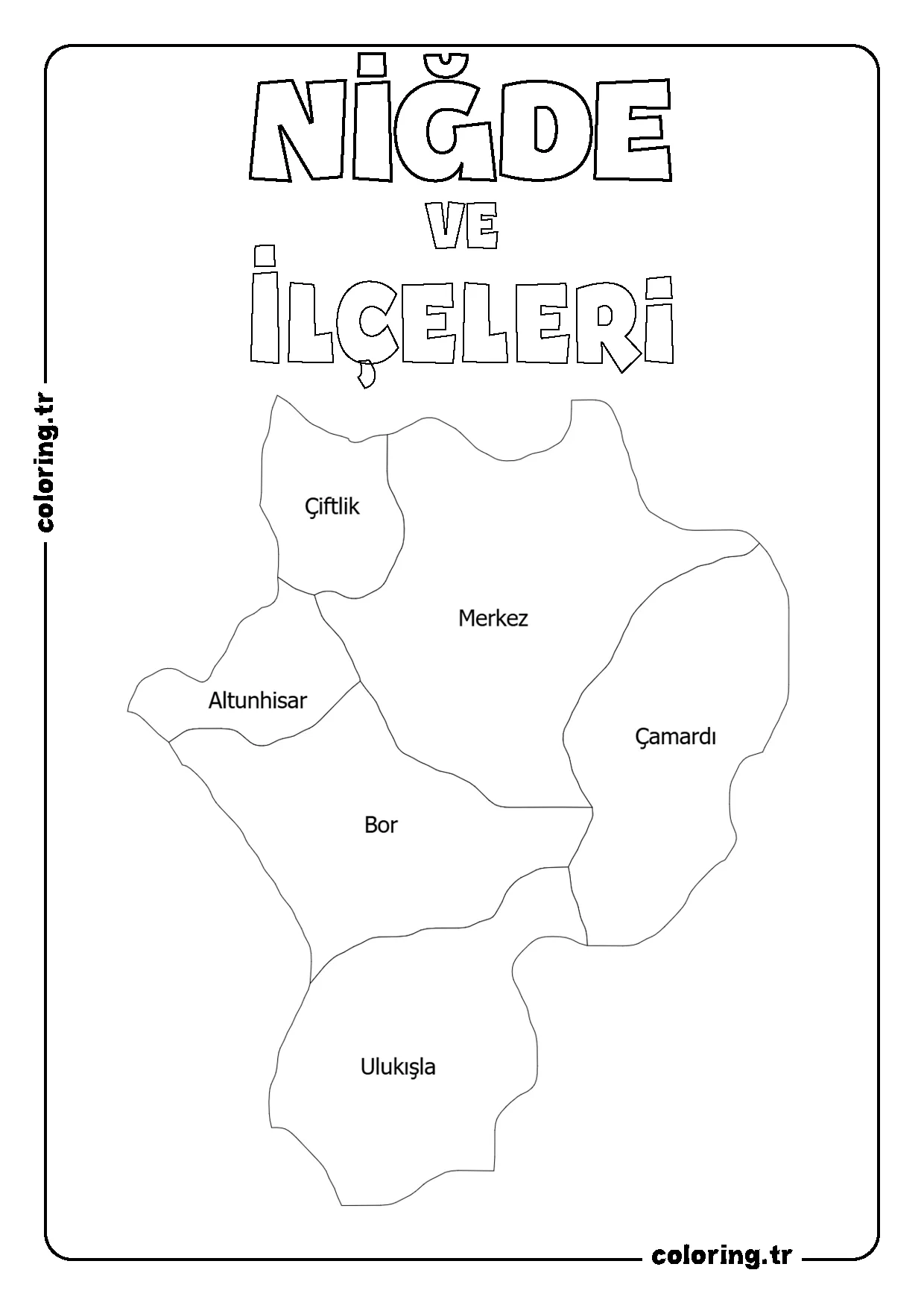 Niğde ve İlçeleri Harita Boyama Sayfası