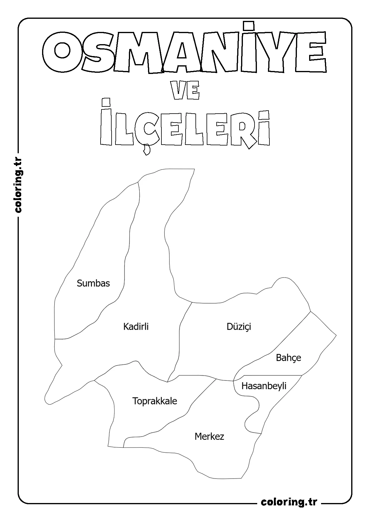 Osmaniye ve İlçeleri Harita Boyama Sayfası
