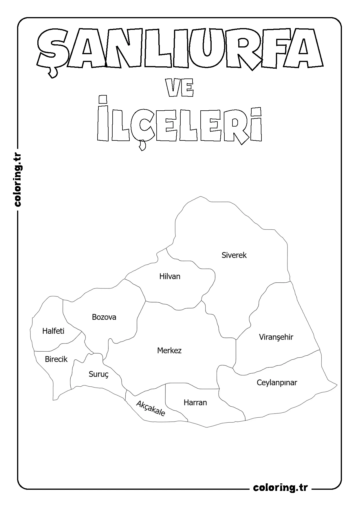 Şanlıurfa ve İlçeleri Harita Boyama Sayfası