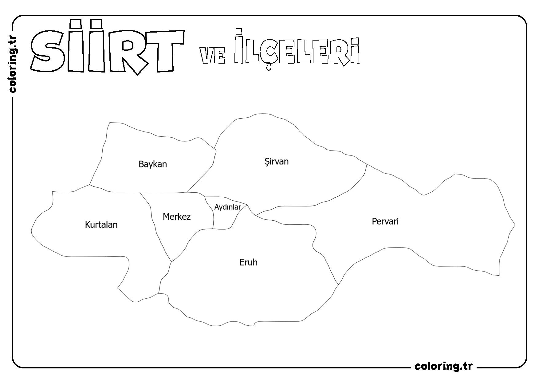 Siirt ve İlçeleri Harita Boyama Sayfası