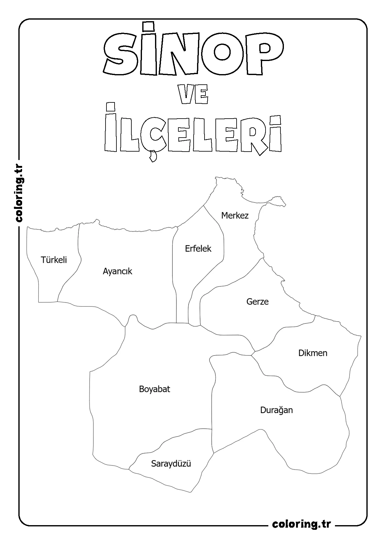 Sinop ve İlçeleri Harita Boyama Sayfası
