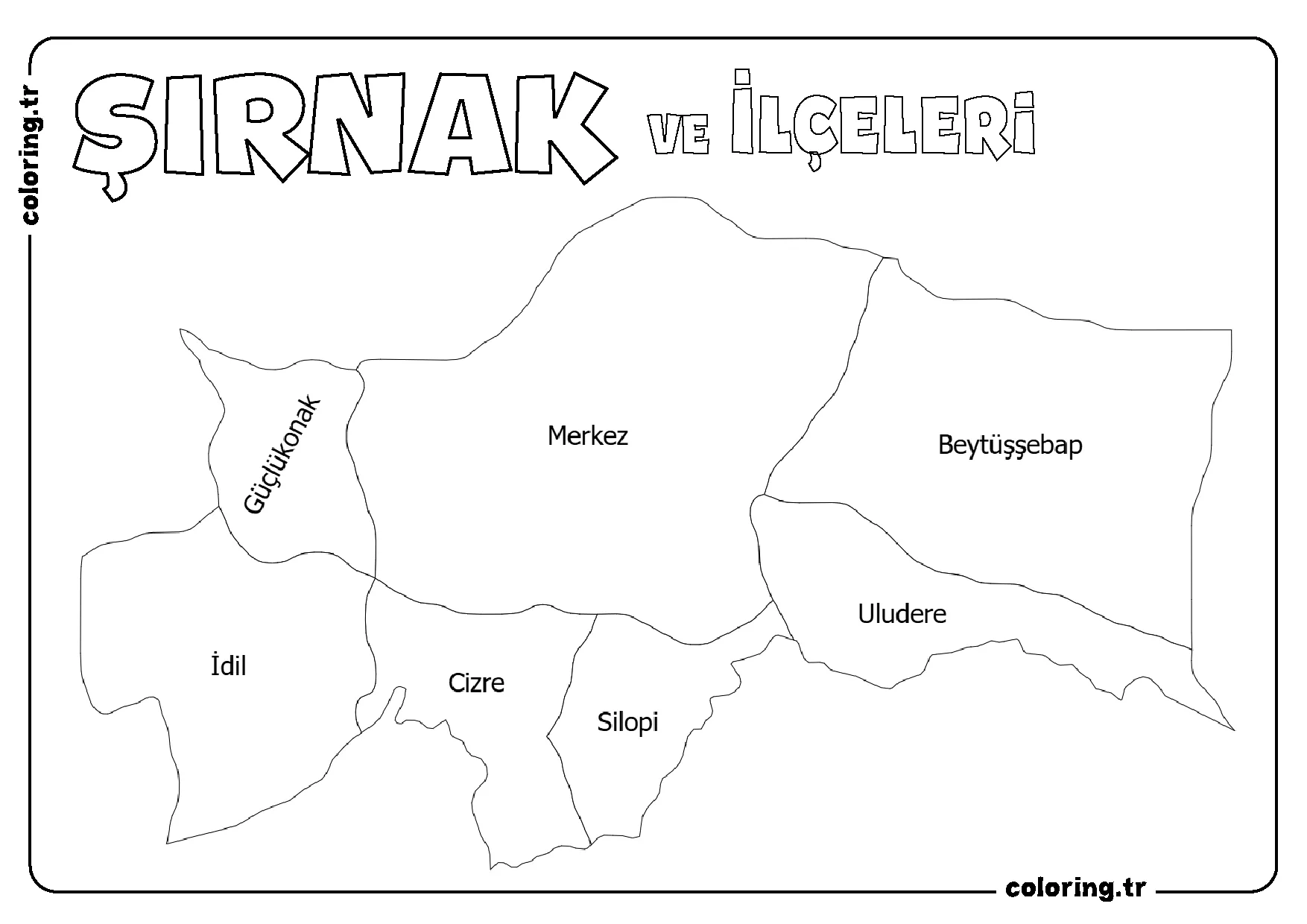 Şırnak ve İlçeleri Harita Boyama Sayfası