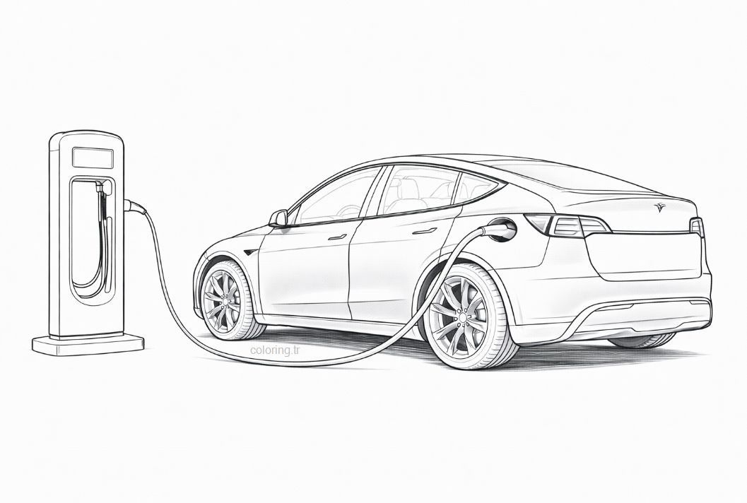 Tesla Elektrikli araç boyama, Tesla Model Y Boyama Tesla Coloring Page