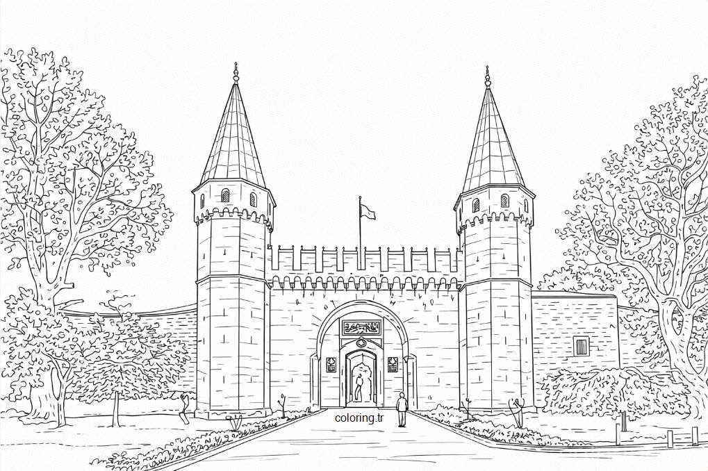 Topkapı Sarayı Bab-üs Selam giriş kapısı boyama sayfası - Topkapi Palace Gate of Salutation coloring page - صفحة تلوين باب السلام في قصر توبكابي